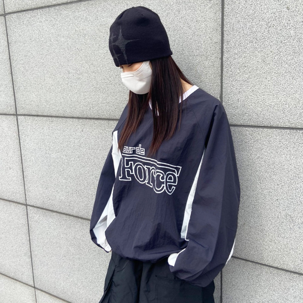 Tシャツ・カットソー IONSEOUL Force v-neck nylon over sweatshirt BJ153