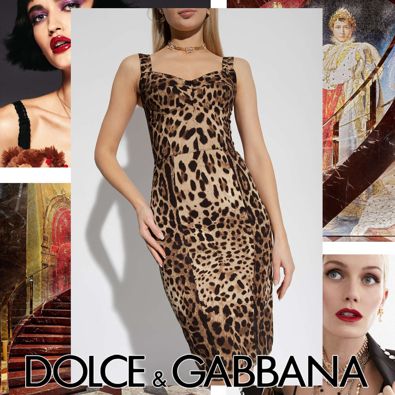 Dolce & Gabbana ヒョウ柄 ミディドレス マルチカラー