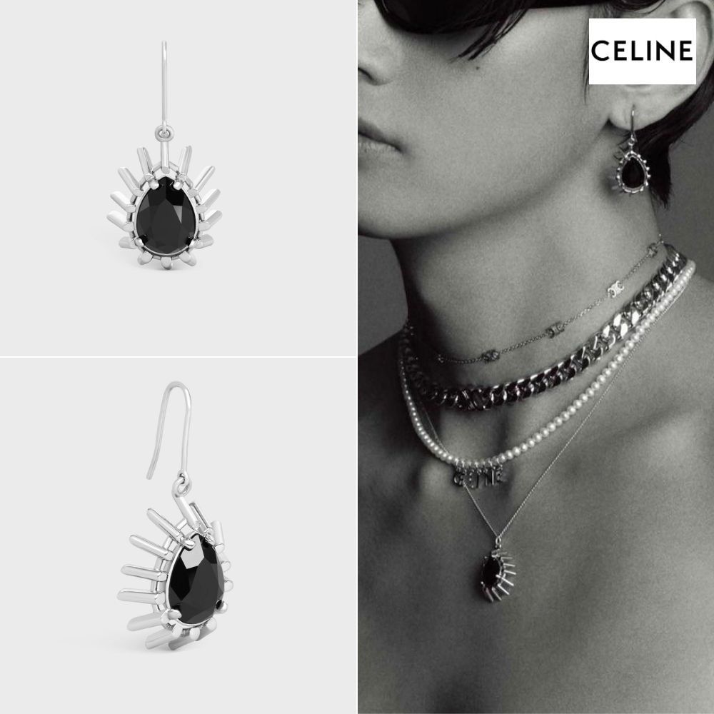 CELINE ストーン ロジウム ブラックストラス ピアス