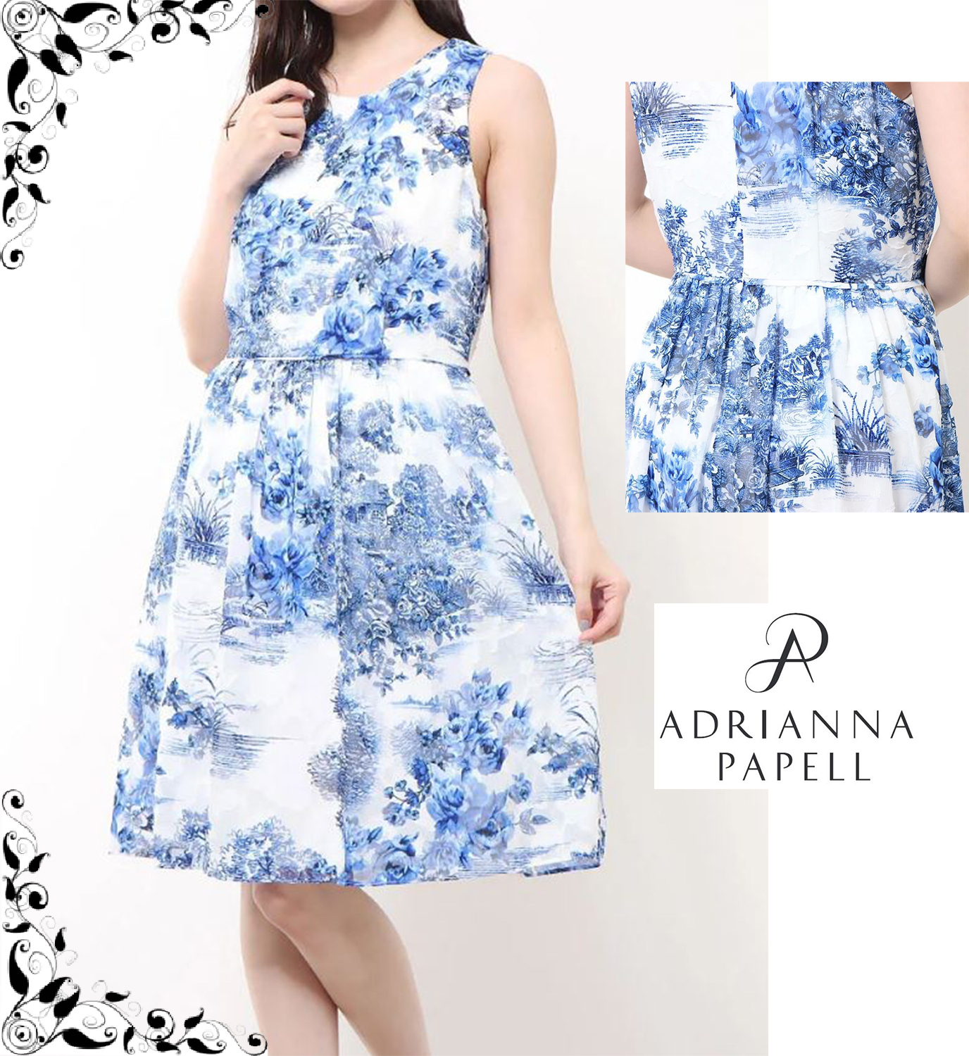 Adrianna Papell☆国内配送☆爽やか花柄上品フレアワンピース