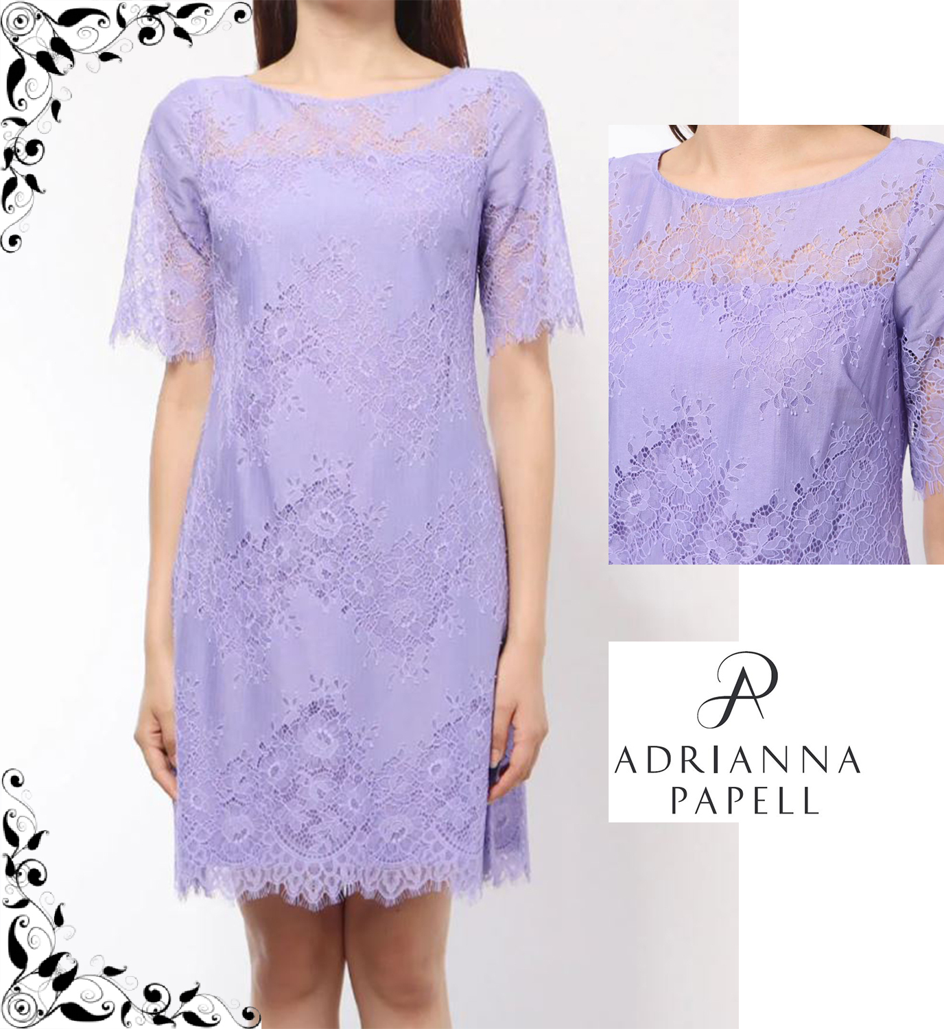 Adrianna Papell☆国内配送☆ラベンダー色上品レースワンピース
