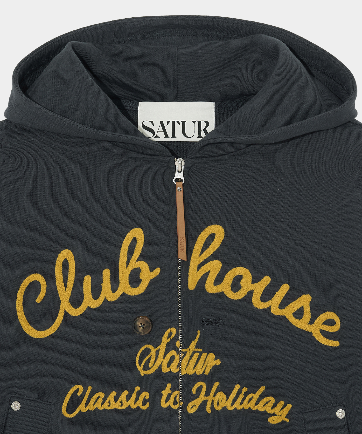 ★人気★【SATUR】★Club House Lettering Hoodie ZIp-U.p★ ☆人気☆【SATUR】☆Club House Lettering Hoodie ZIp-U.p
