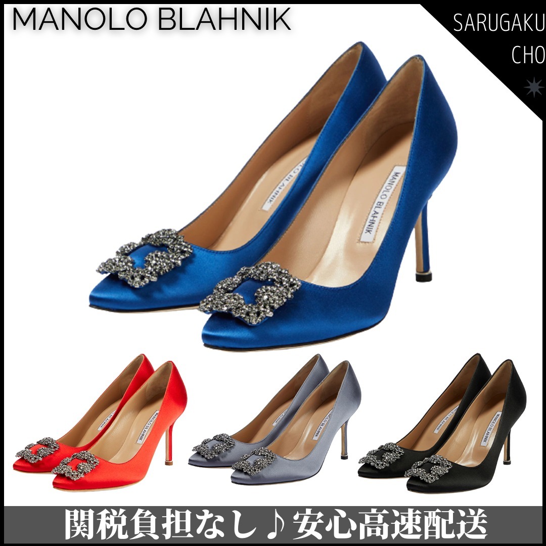 関税負担なし♪マノロ HANGISI 90 サテン バックル パンプス