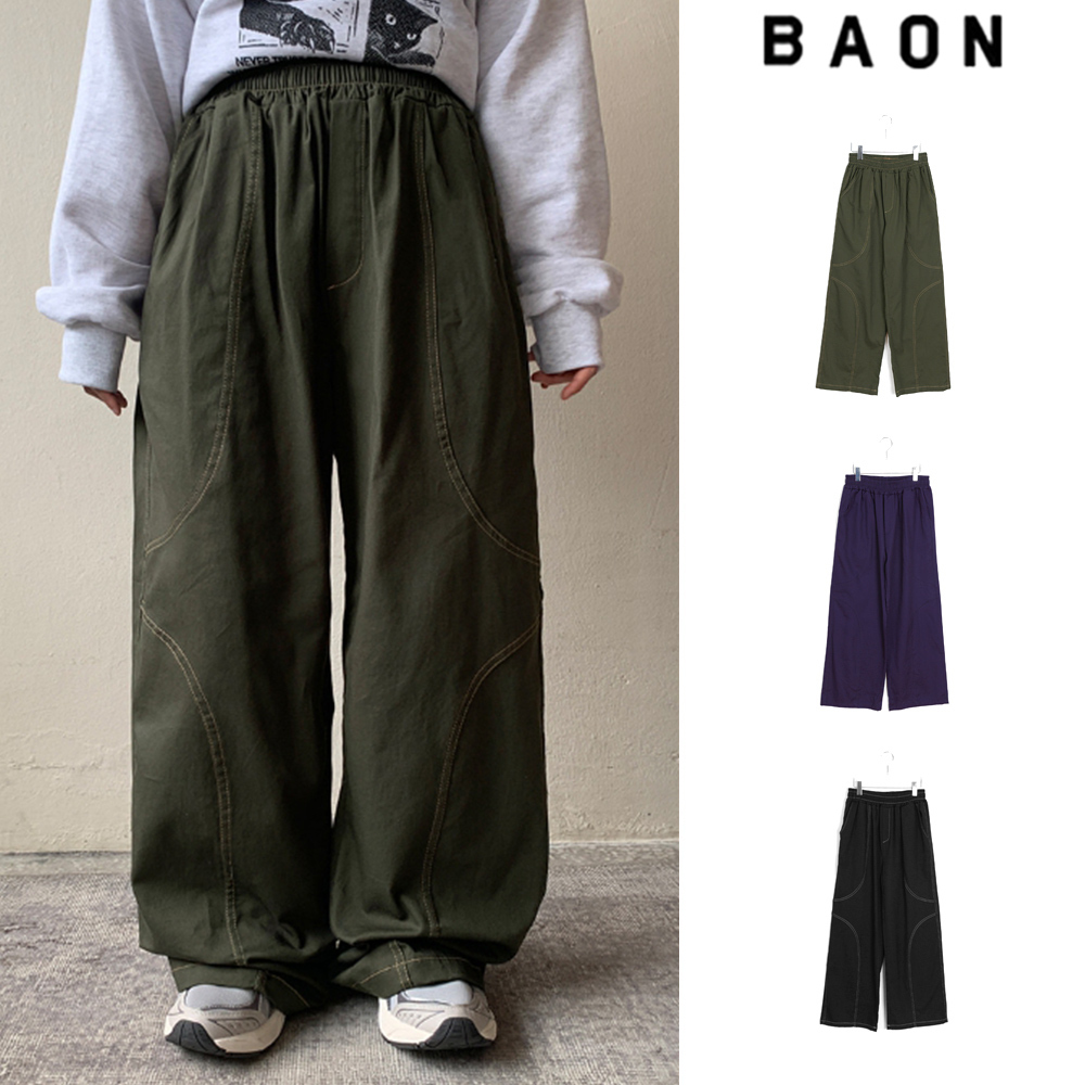 【BAON】[unisex] Agaven Curve Stitch Banding Pants