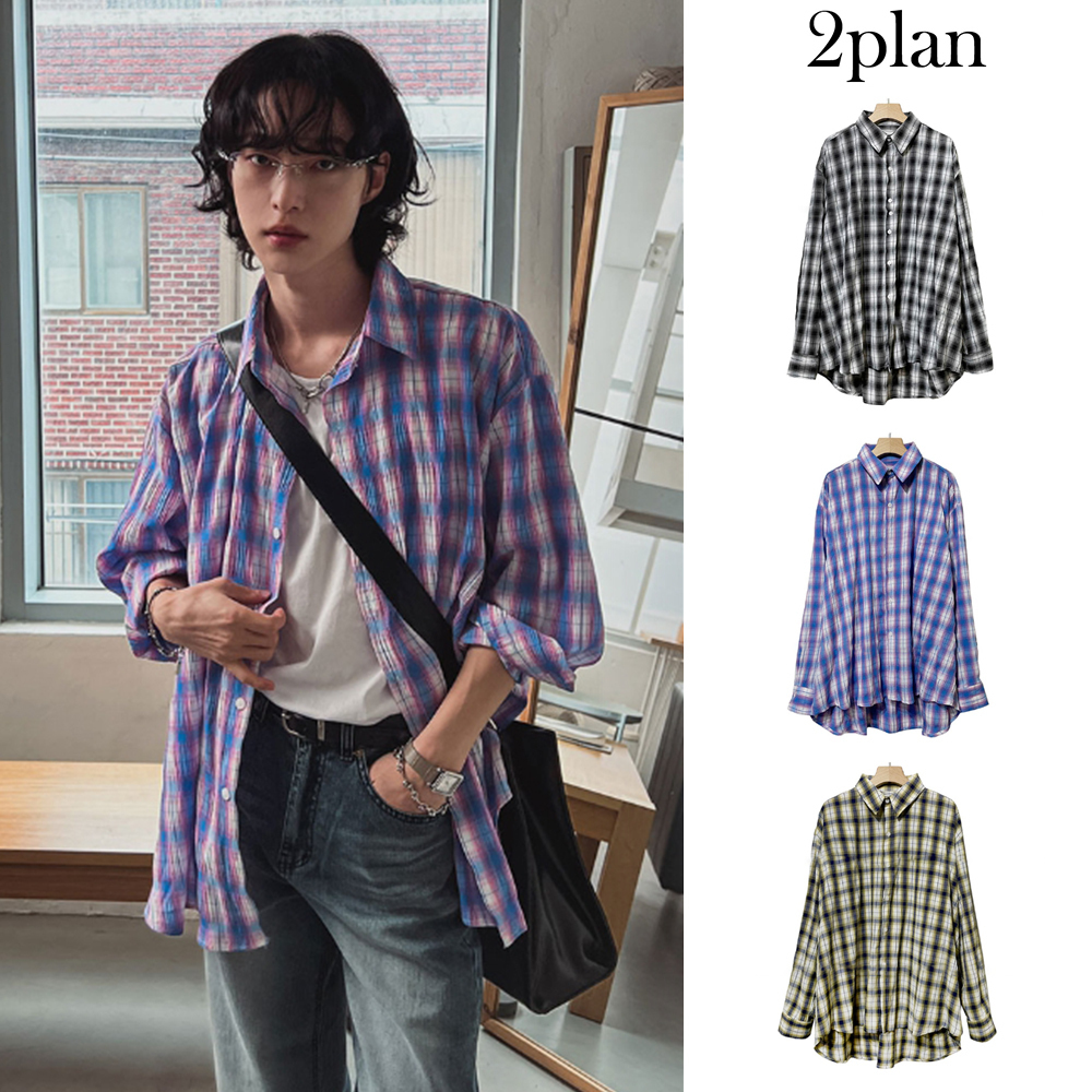 【2plan】Winkle check over shirt