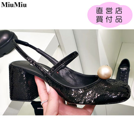 MiuMiu More Sandals Square Toe Round Toe Plain Block Heels Party Style