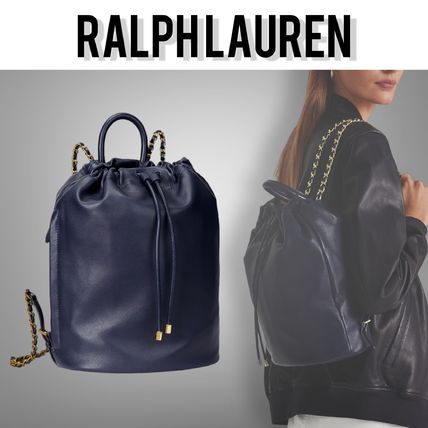 LAUREN RALPH LAUREN Bucket Bags Casual Style Chain Plain Leather Purses Office Style Logo