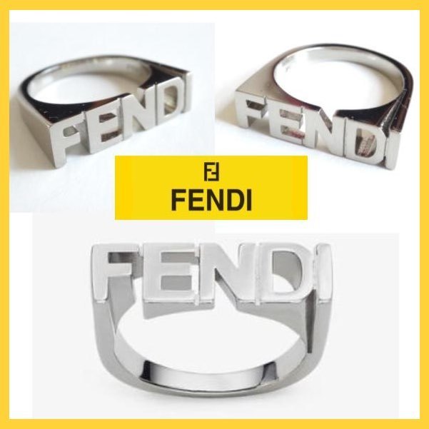 即発 ● FENDI PALLADIUM リング 指輪 シルバー M メンズ ロゴ