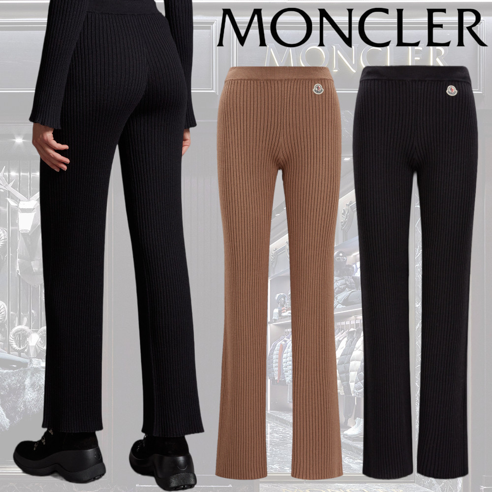 【MONCLER】パンツ ウール ロゴパッチ リブパンツ フレア 軽量