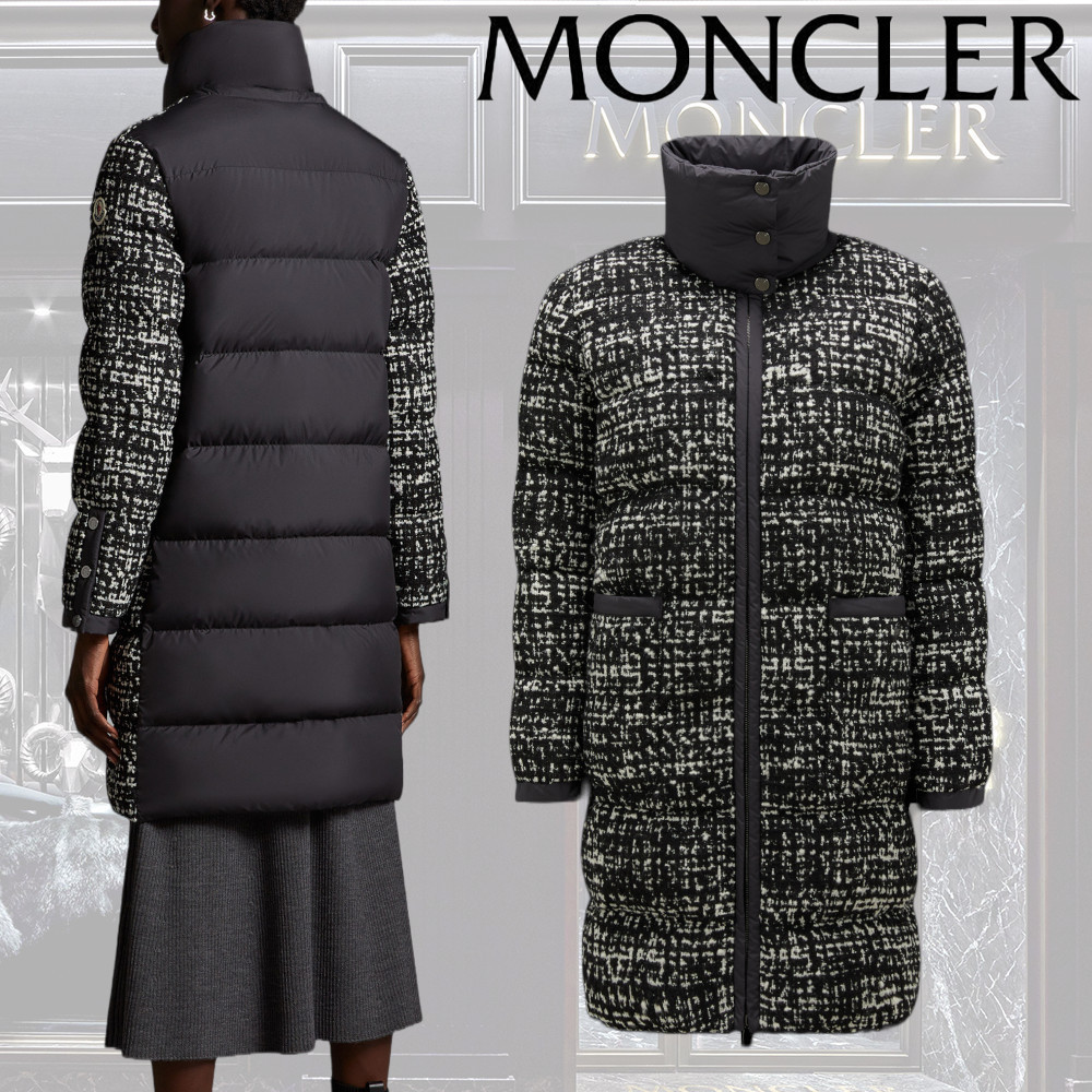 【MONCLER】Rhoneロングダウンジャケット ツイード ロゴパッチ