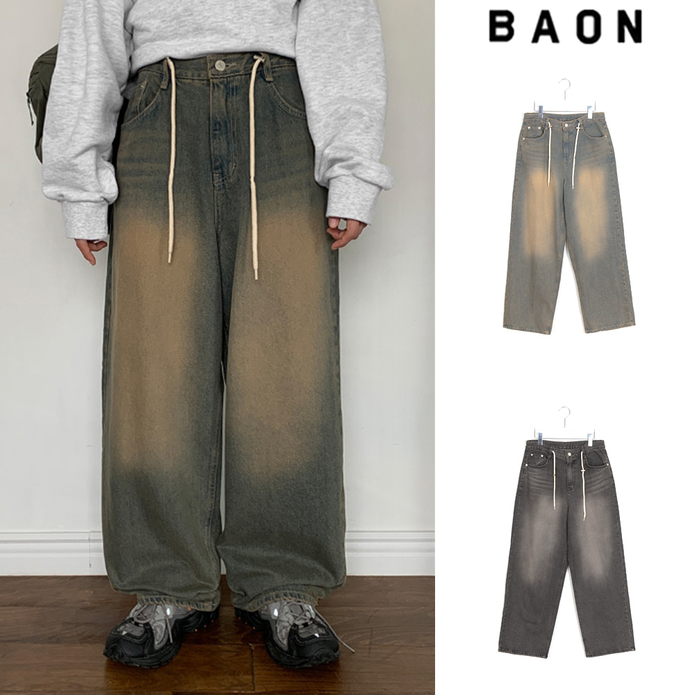 【BAON】Sano Strap Wash Denim Wide Pants