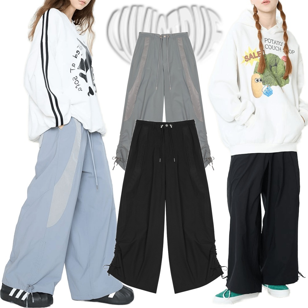LUV IS TRUE★韓国★人気★CH CURVED NYLON PANTS ワイドパンツ
