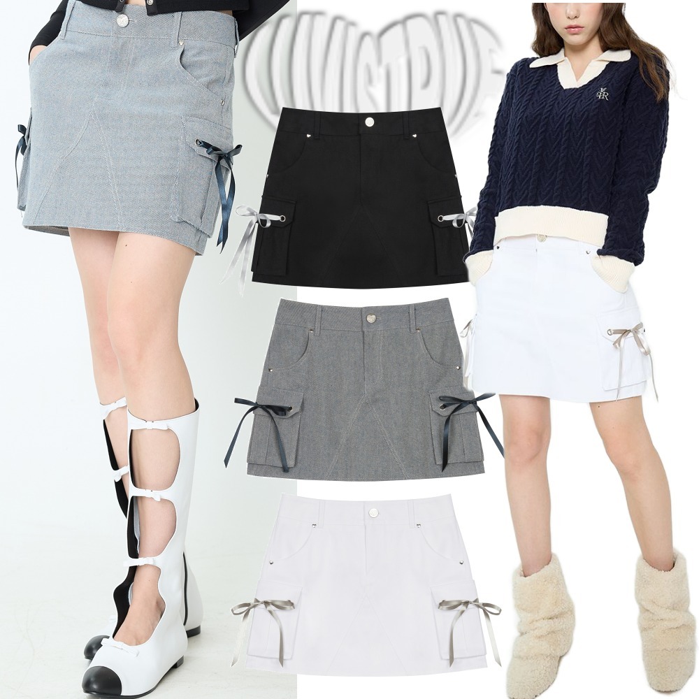LUV IS TRUE★韓国★人気★CH RIBBON CARGO SKIRT 3色 リボン