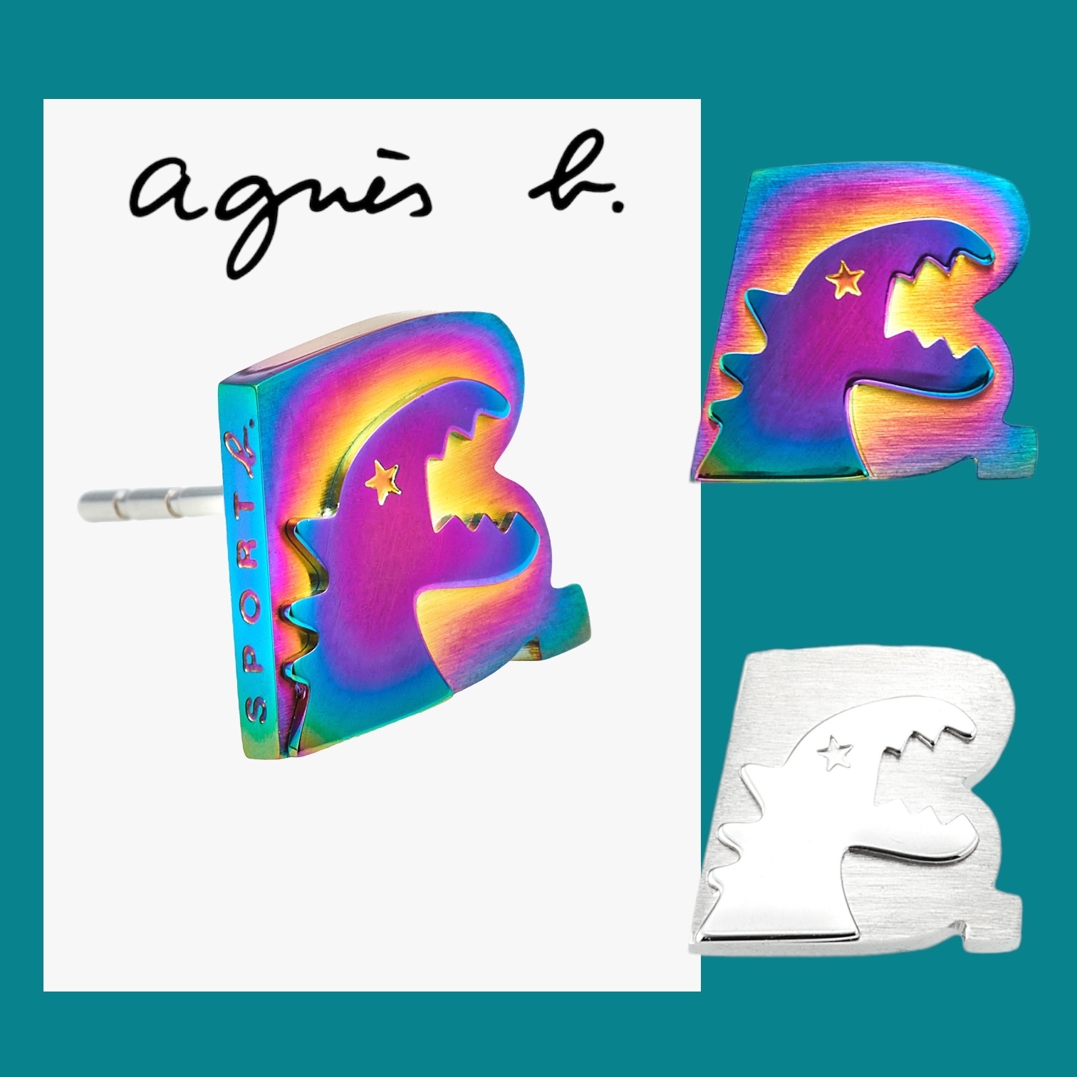 ★agnes b. ユニセックス★恐竜 ロゴ 片耳 ピアス/送料込