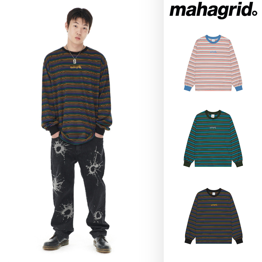 【mahagrid】23FW★ GOTHIC ARCH LOGO STRIPED LS TEE
