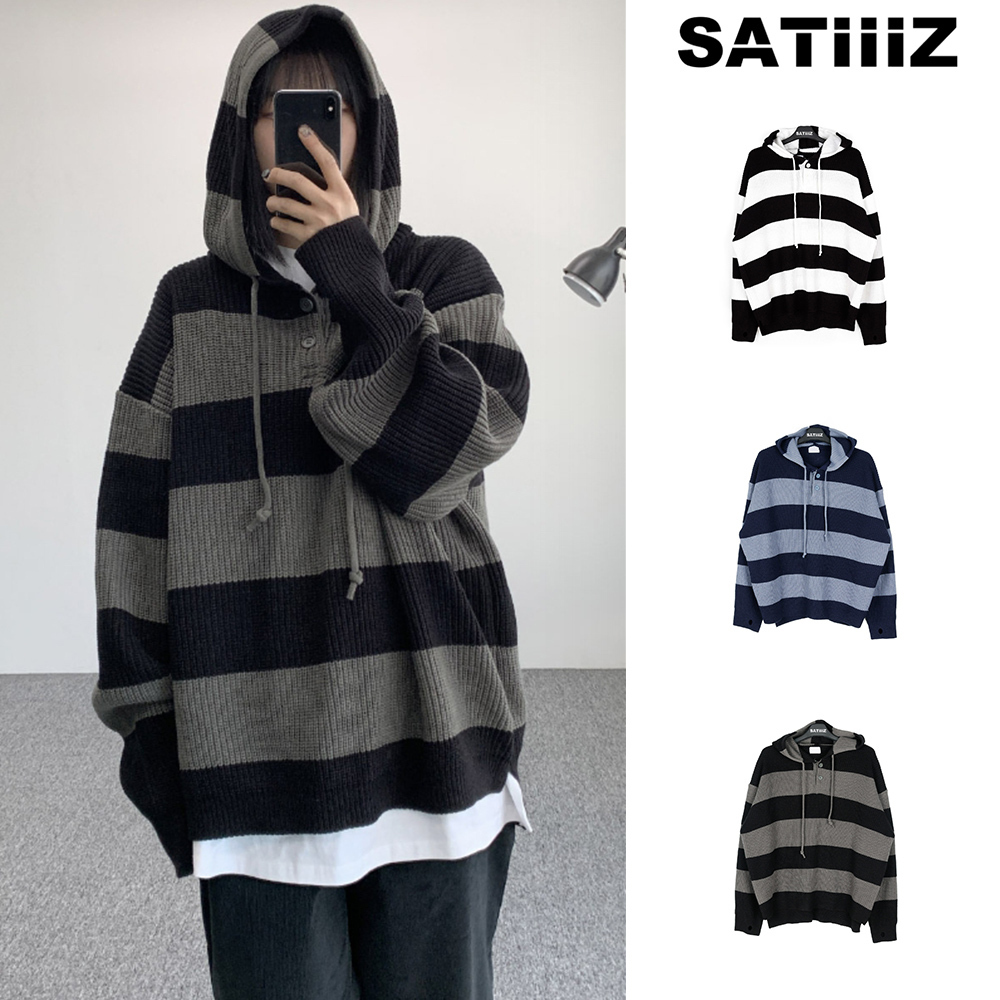 【SATIIIZ】Deepa stripe hood knit