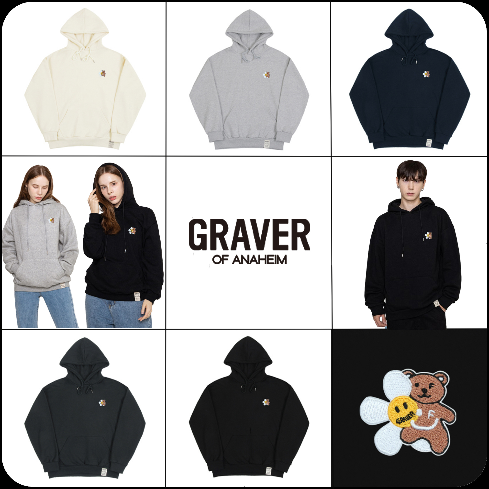 [GRAVER]★FLOWER BEAR EMBROIDERY SMILE HOODIE