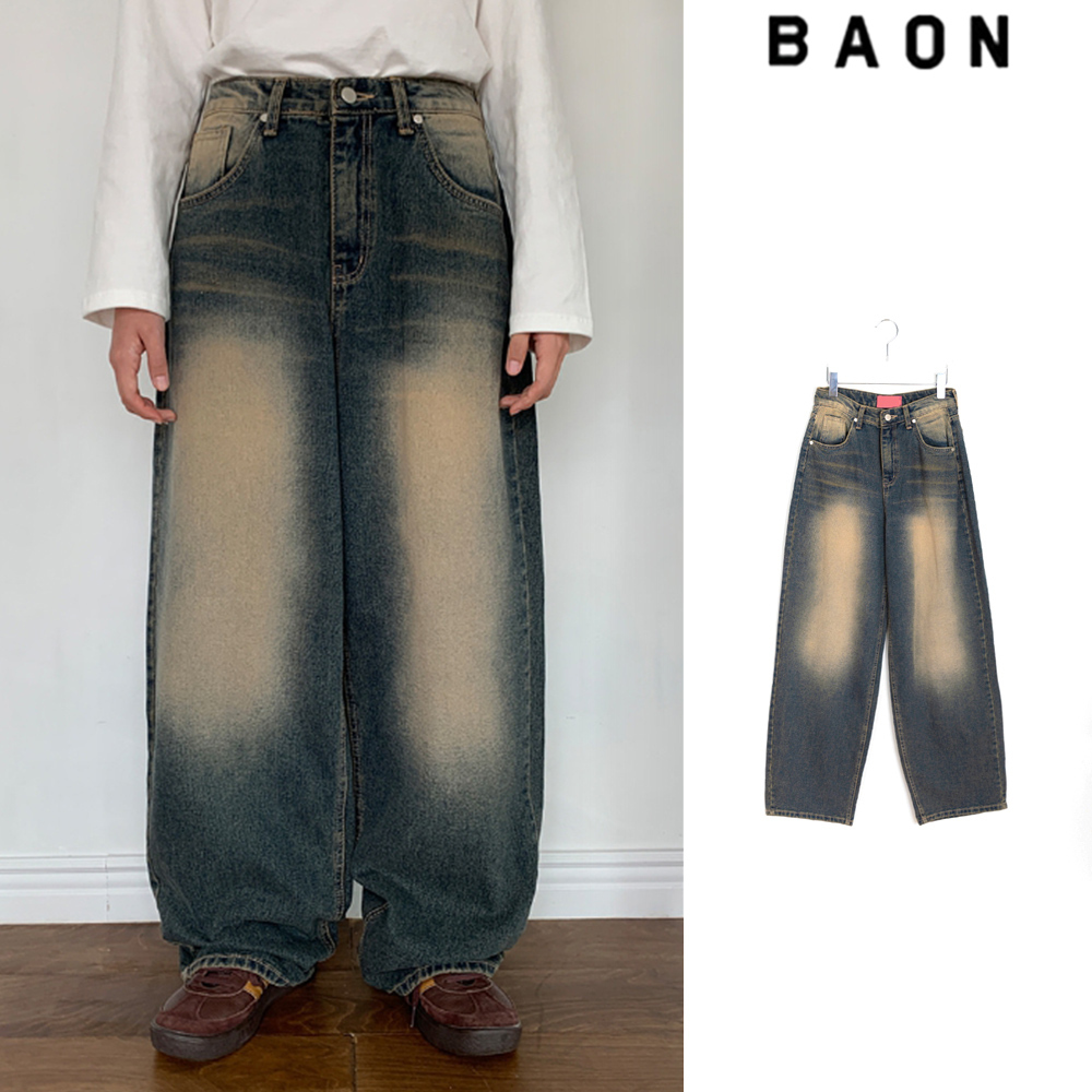 【BAON】Mypent Washing Denim Wide Pants