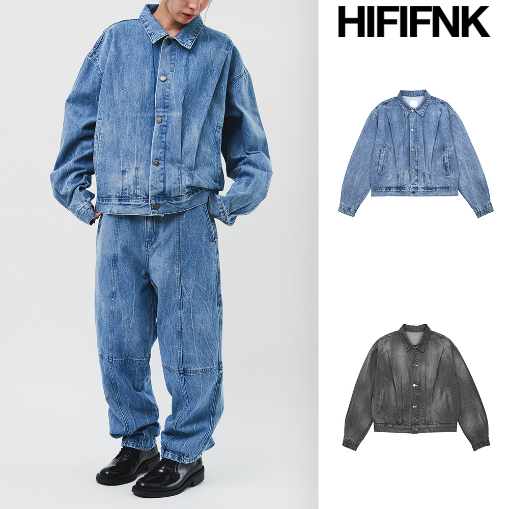 【HI FI FNK】Cracked Cross Denim Jacket