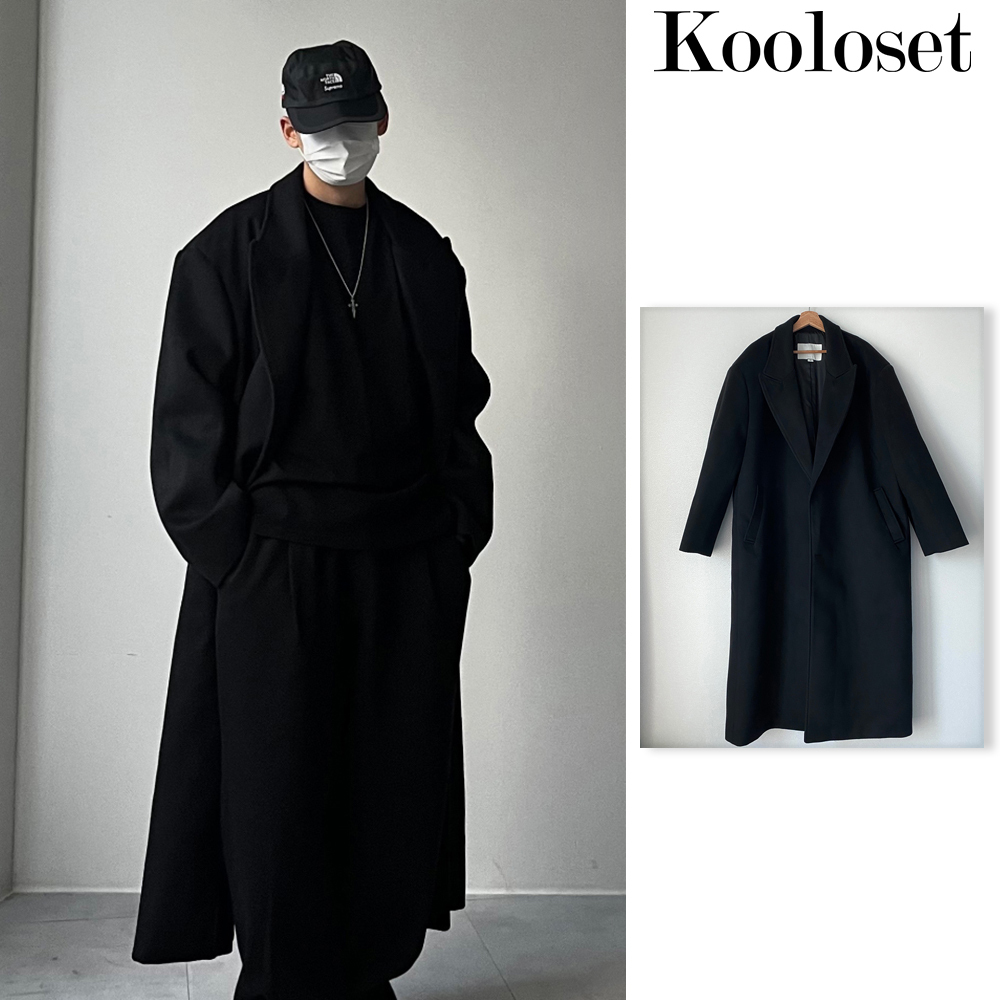 【KOOLOSET】Hidden Maxi Long Black Coat