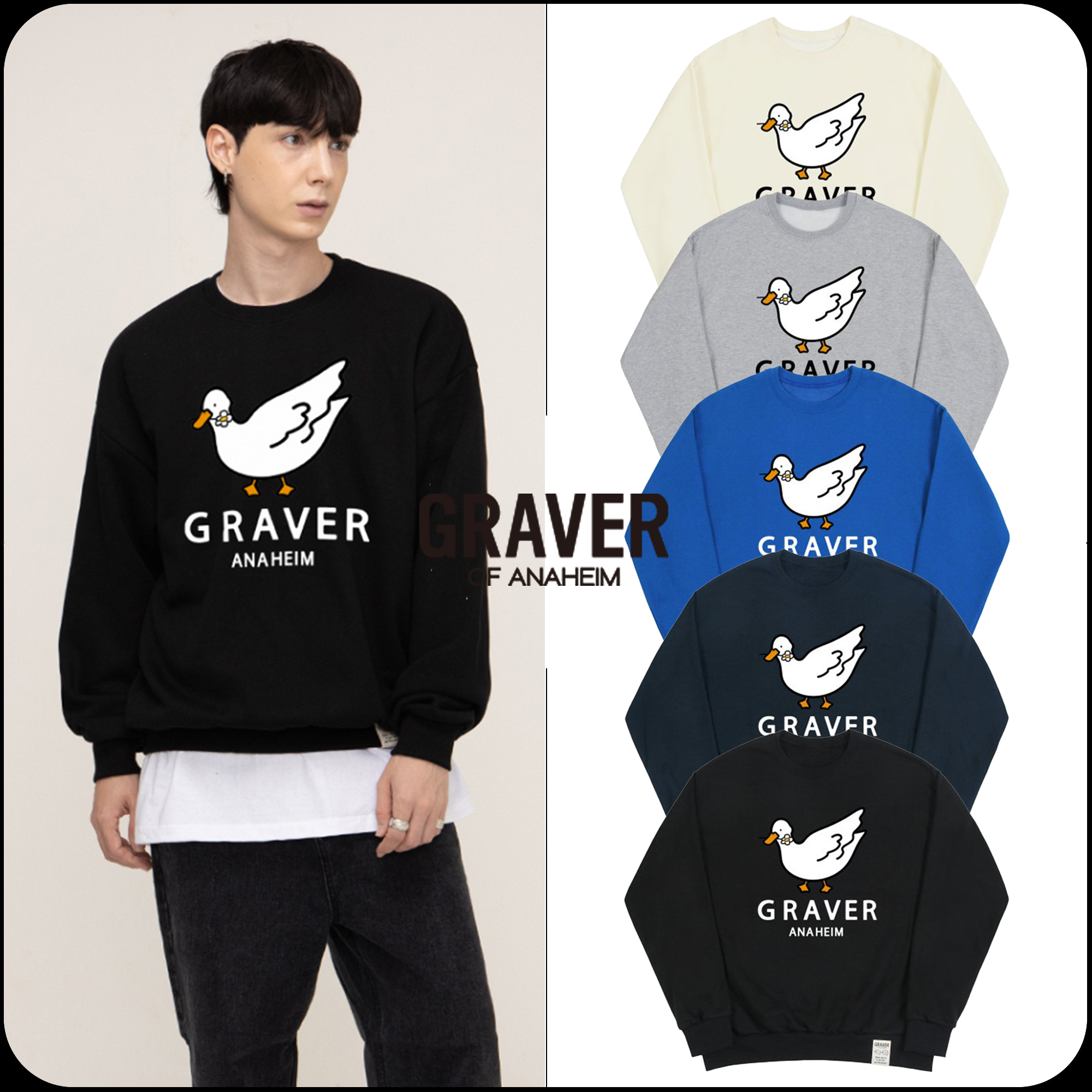 [GRAVER]★WHITE DUCK SMILE SWEATSHIRT