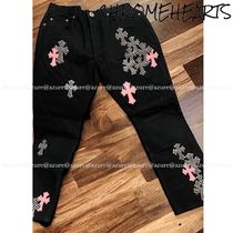 CHROME HEARTS CEMETERY CROSS Printed Pants Glen Patterns Denim Logo Jeans