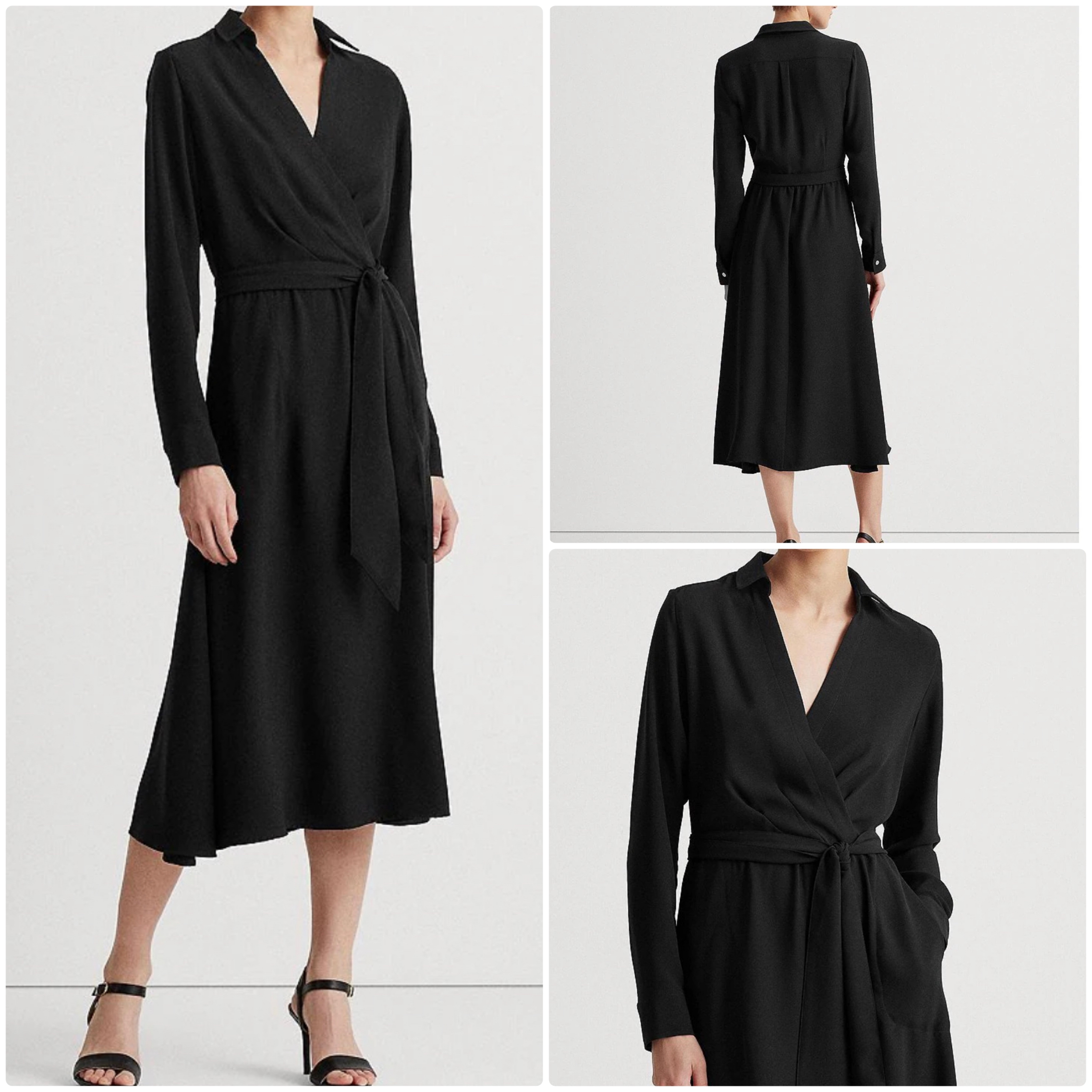 【Ralph Lauren】Surplice フェイクラップ 長袖 Midiワンピース