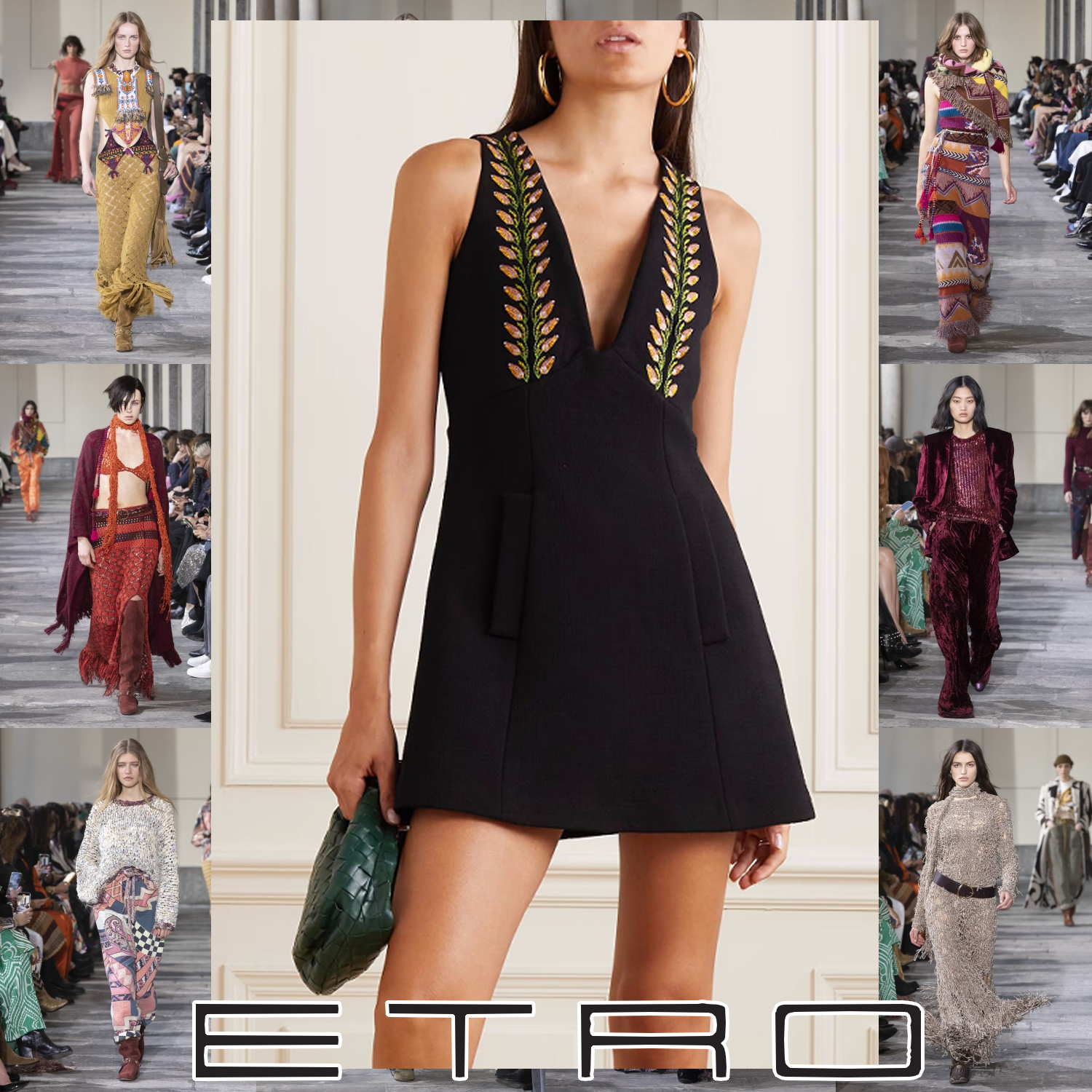 ETRO フラワー エンブロイダリー ウールミニドレス ブラック