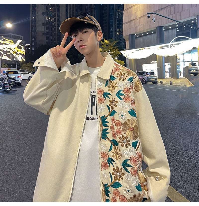 ジャケット ブルゾン ジップアップ 和柄 花柄 全2色 韓国 b4832 ジャケット ブルゾン ジップアップ 和柄 花柄 全2色 韓国 b4832