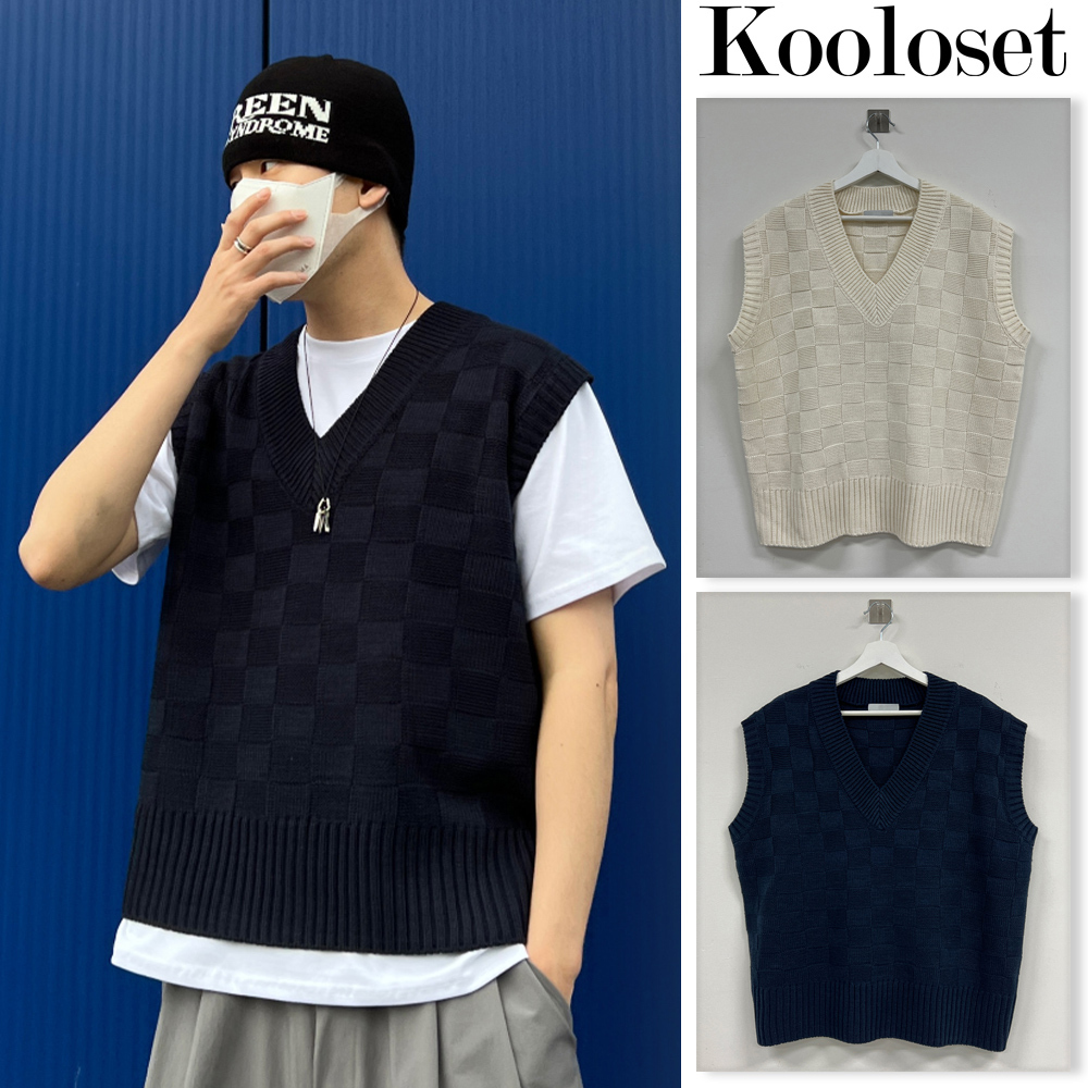 【KOOLOSET】Checker Pattern Knit Vest