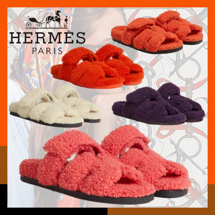HERMES 秋冬 サンダル ミュール ムートン H ロゴ シプレ Chypre