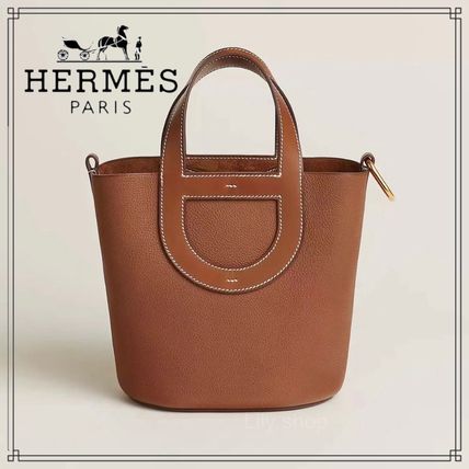 HERMES Handbags Casual Style Unisex Calfskin Blended Fabrics Street Style