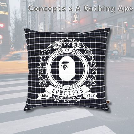 A BATHING APE Decorative Pillows Unisex Street Style Black & White Decorative Pillows