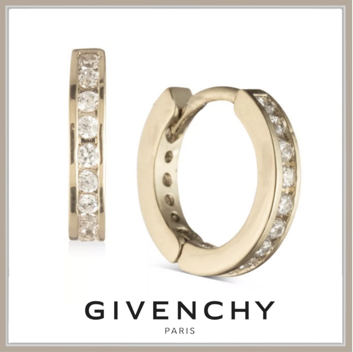 【GIVENCHY】*Gold-Tone Pave Huggie Hoop ピアス* ゴールド
