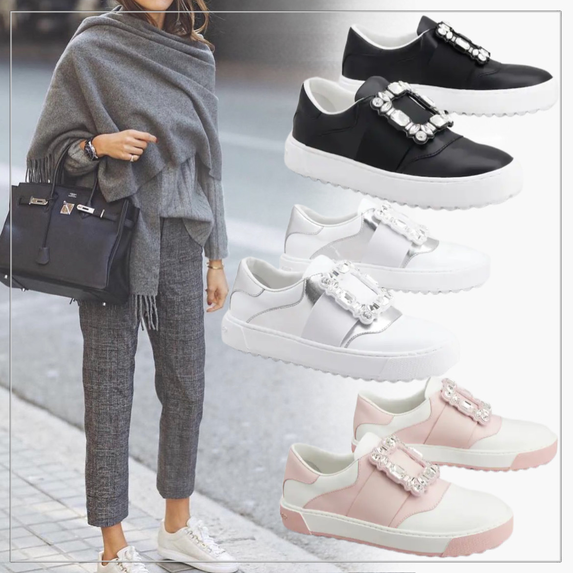 【人気】Roger Vivier◆Very Vivier Strass バックル スニーカー
