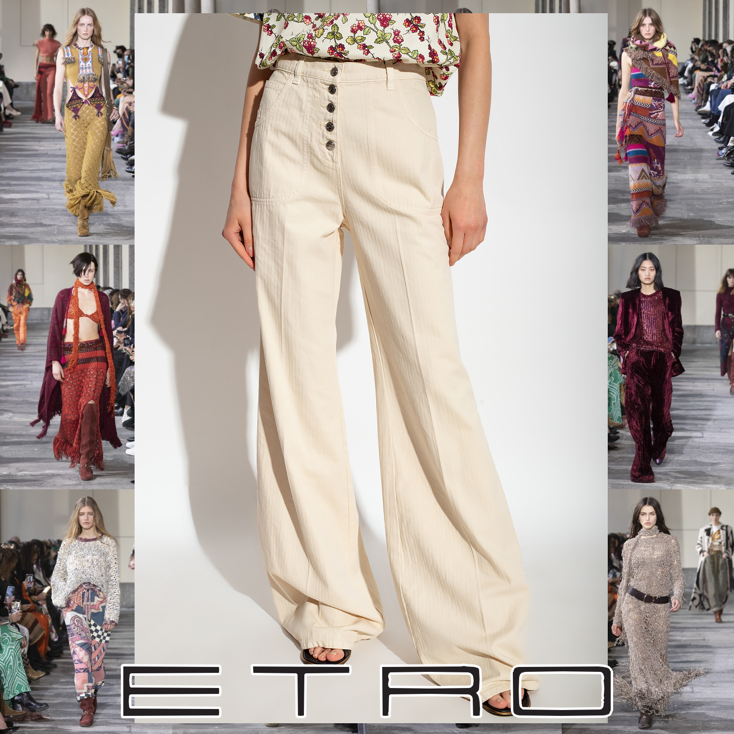 ETRO フォリアージュ ファイブポケット ジーンズ ホワイト