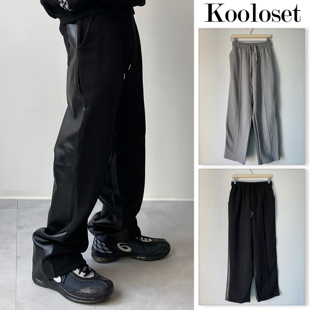 【KOOLOSET】Half & Half Leather Sweatpants