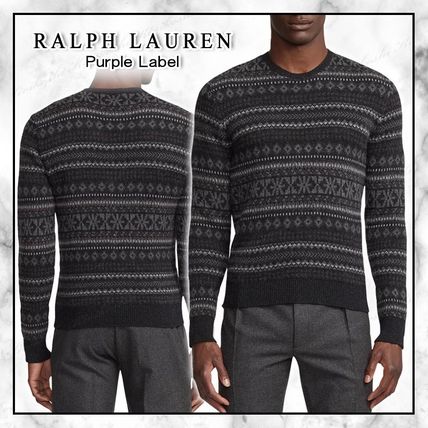 RALPH LAUREN PURPLE LABEL Sweaters Crew Neck Stripes Cashmere Street Style Long Sleeves Tribal