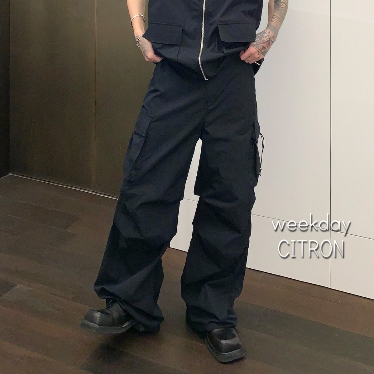 韓国 ワイド カーゴパンツ 2色 ドロスト ジョガーパンツ cr1180