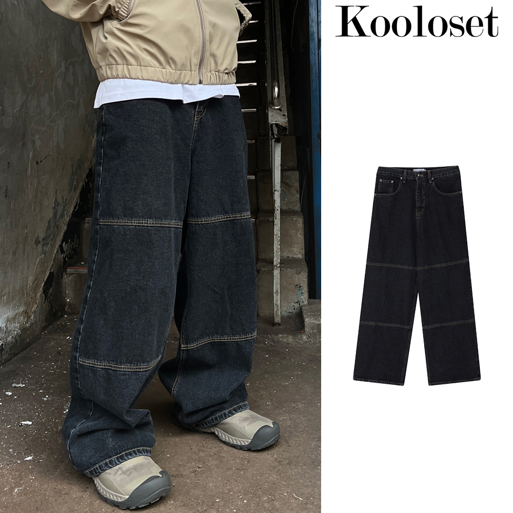 【KOOLOSET】Double Knee Line Wide Denim