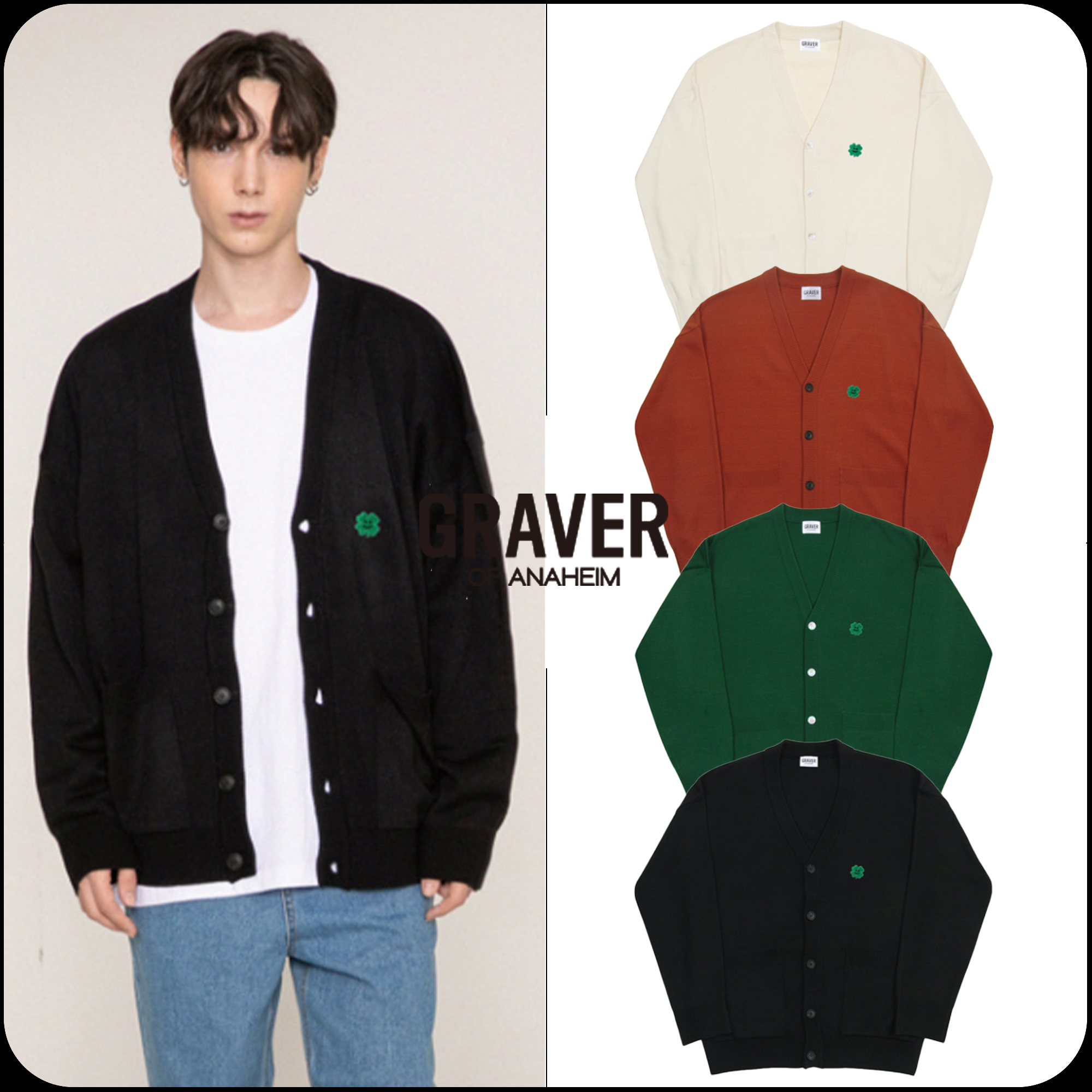 [GRAVER]★CLOVER SMILE EMBROIDERY KNIT CARDIGAN