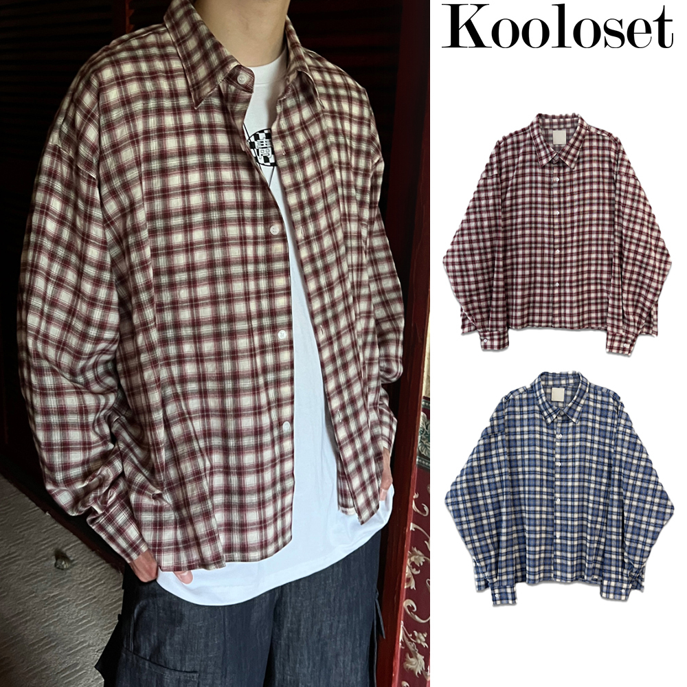 【KOOLOSET】Crop Linen Check Shirt