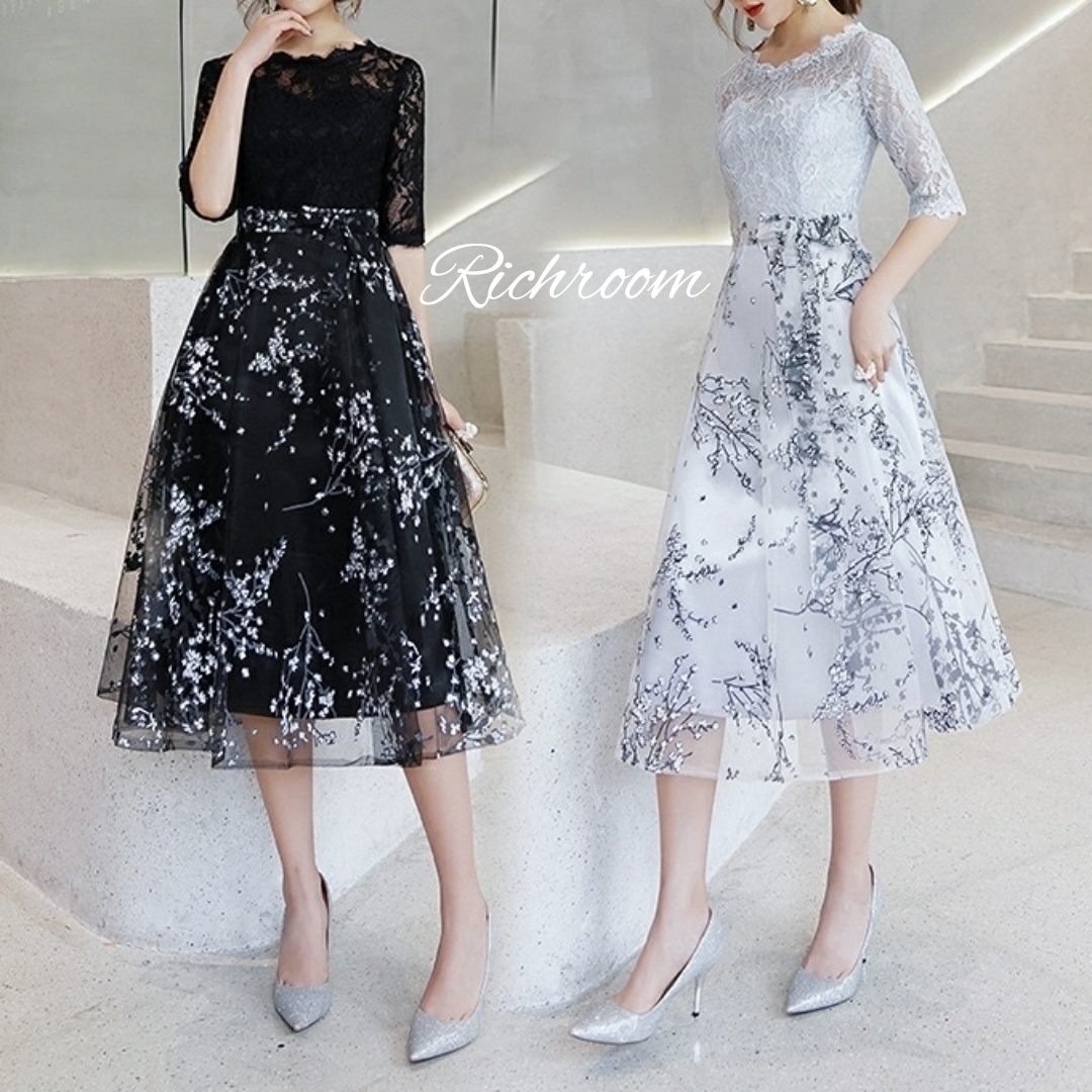 ドレス ワンピース レース シースルー 結婚式 パーティー 韓国