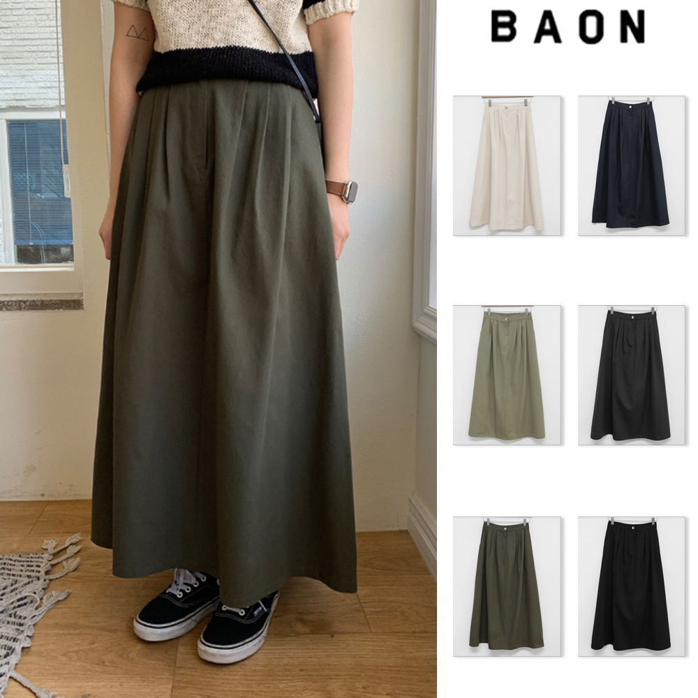 【BAON】Lovey pin tuck cotton banding long skirt
