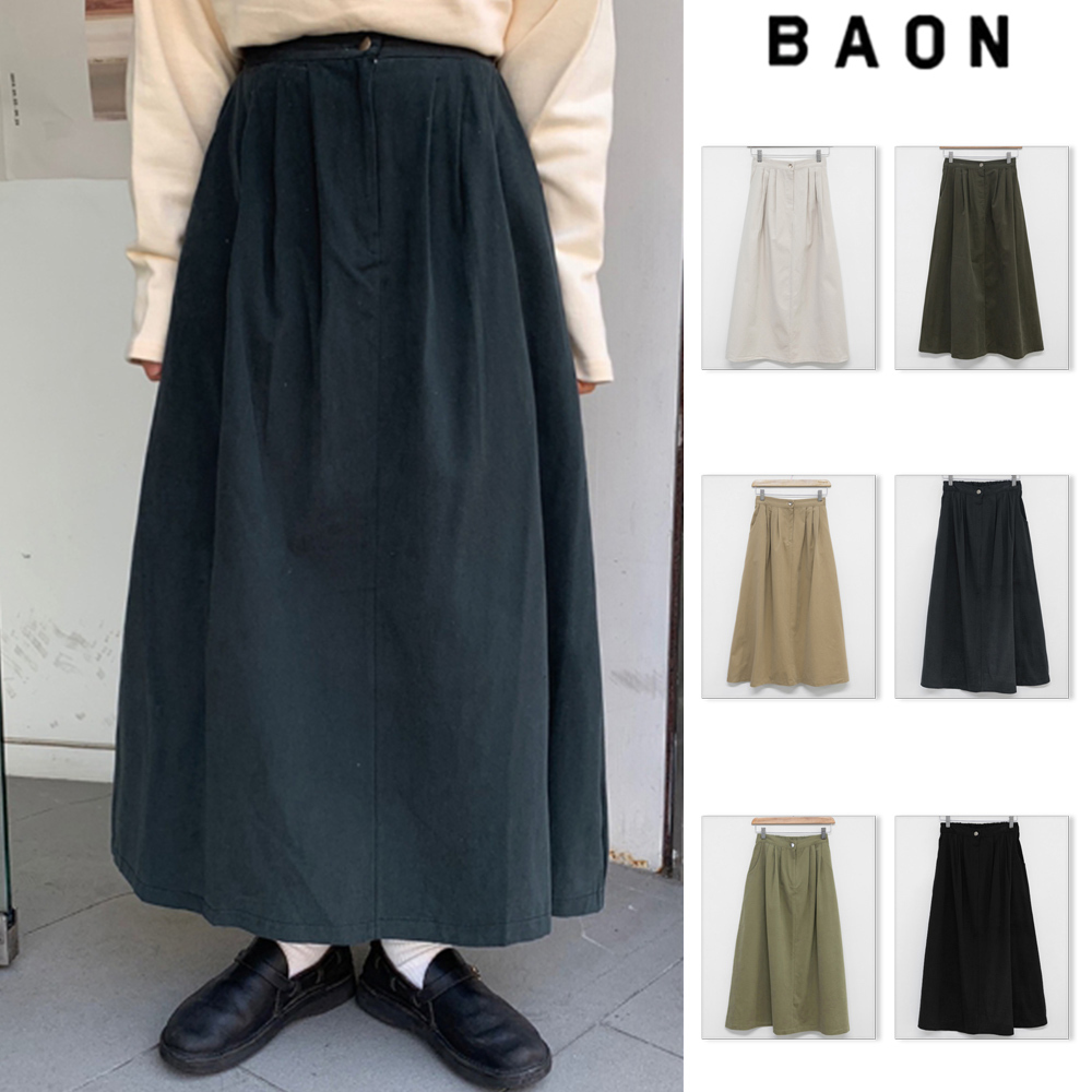 【BAON】Lovey pin tuck cotton banding long skirt FW ver
