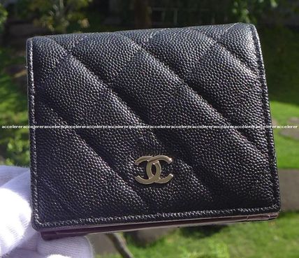 CHANEL Folding Wallets Unisex Leather Folding Wallet Small Wallet Military