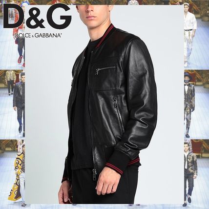 Dolce & Gabbana Biker Short Street Style Plain Leather Biker Jackets