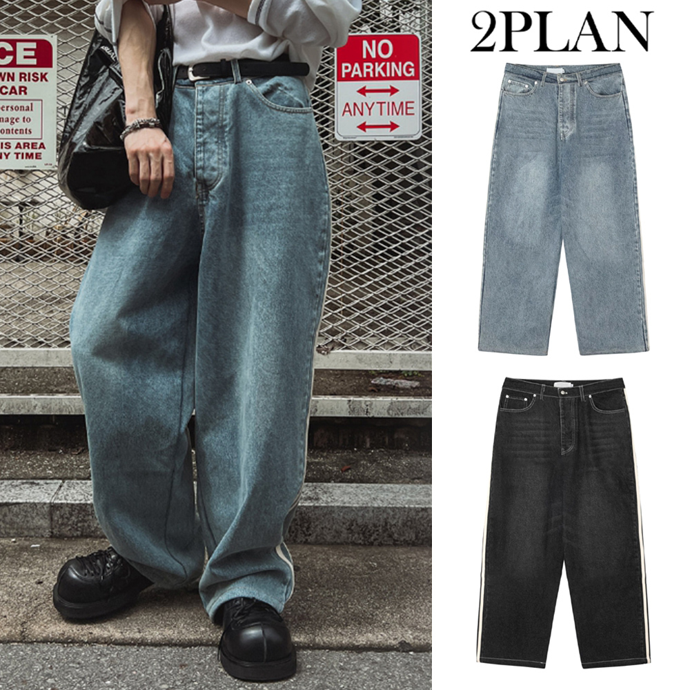 【2plan】Peanut line wide denim pants