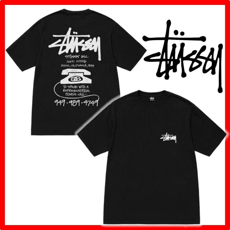 ★【STUSSY】★OLD PHONE TEE PIGMENT DYED★Tシャツ★black★