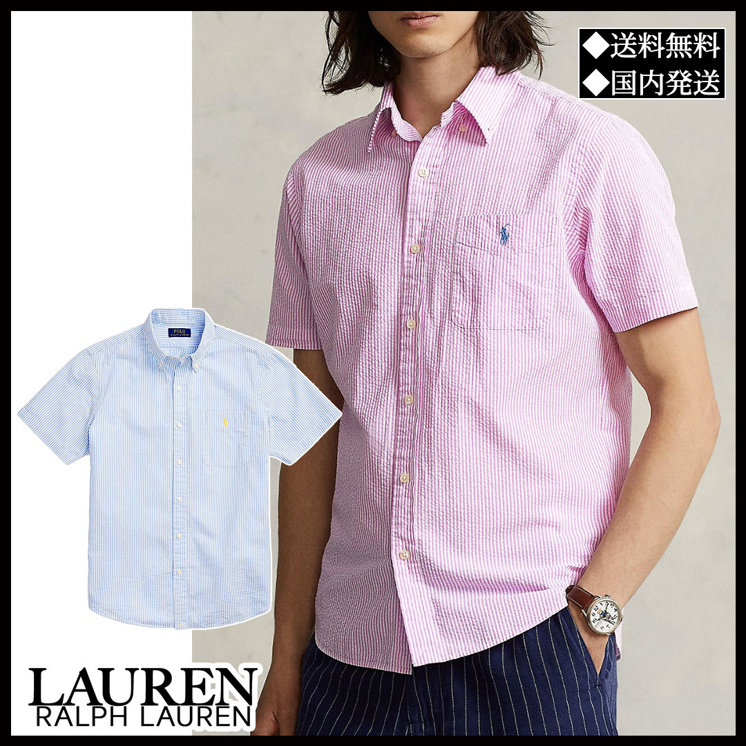 POLO RALPH LAUREN ロゴ ストライプ柄 半袖 シャツ 送料関税無料